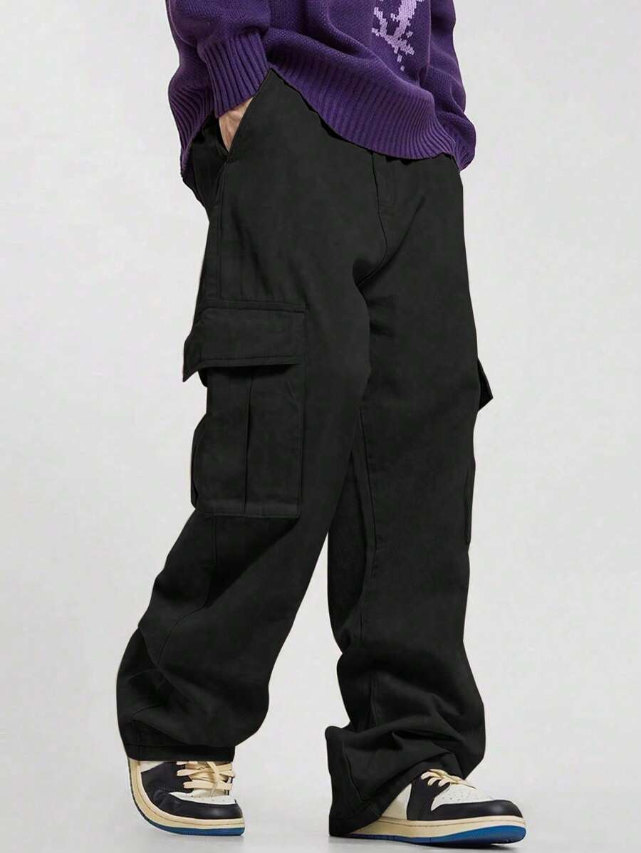 1 pièce Pantalon droit style casual poche, style de rue pour garçon/ado garçon, mode, convient pour l'automne/hiver