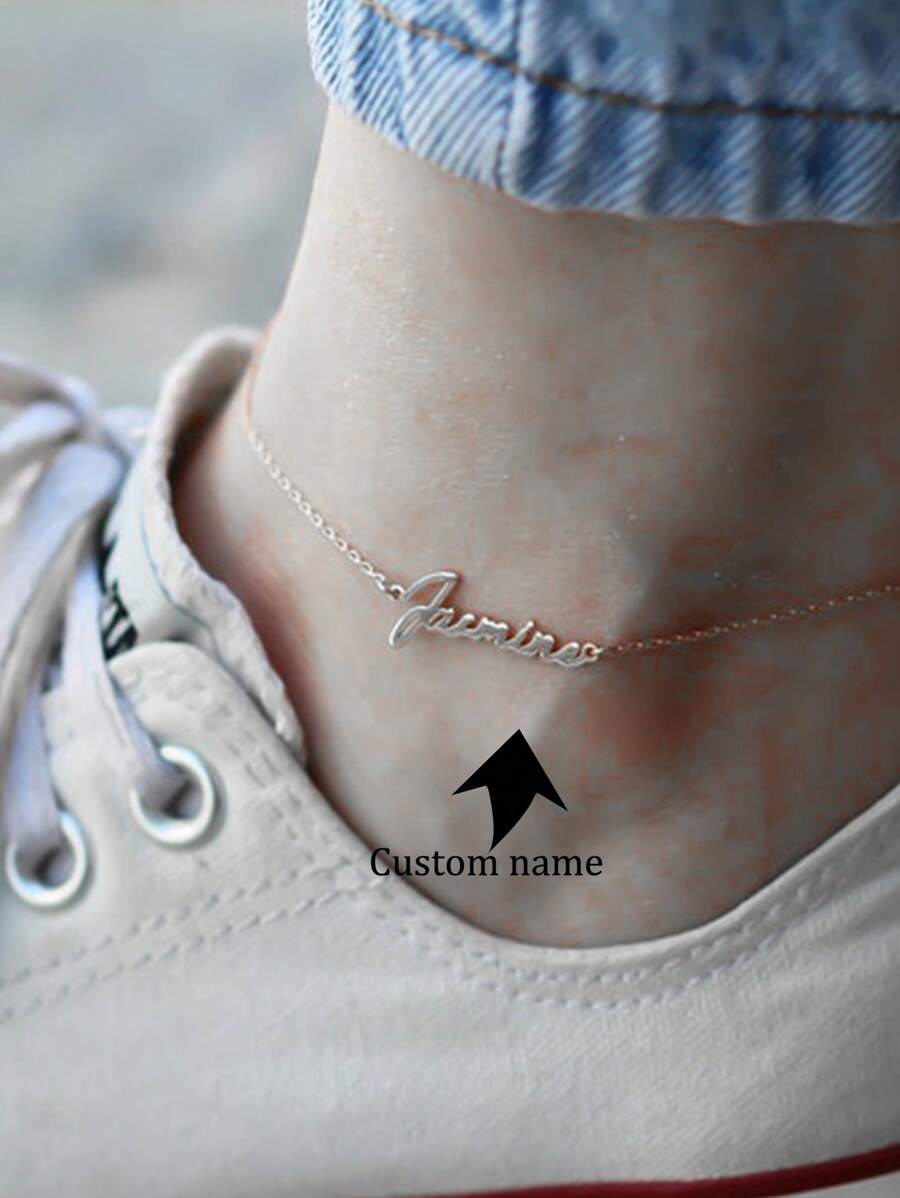 1 pieza Tobillera de plata de ley con nombre • Tobillera de inicial dorada • Tobillera personalizada de oro rosa • Tobillera delicada con nombre personalizado • Tobillera con inicial • Regalo para ella