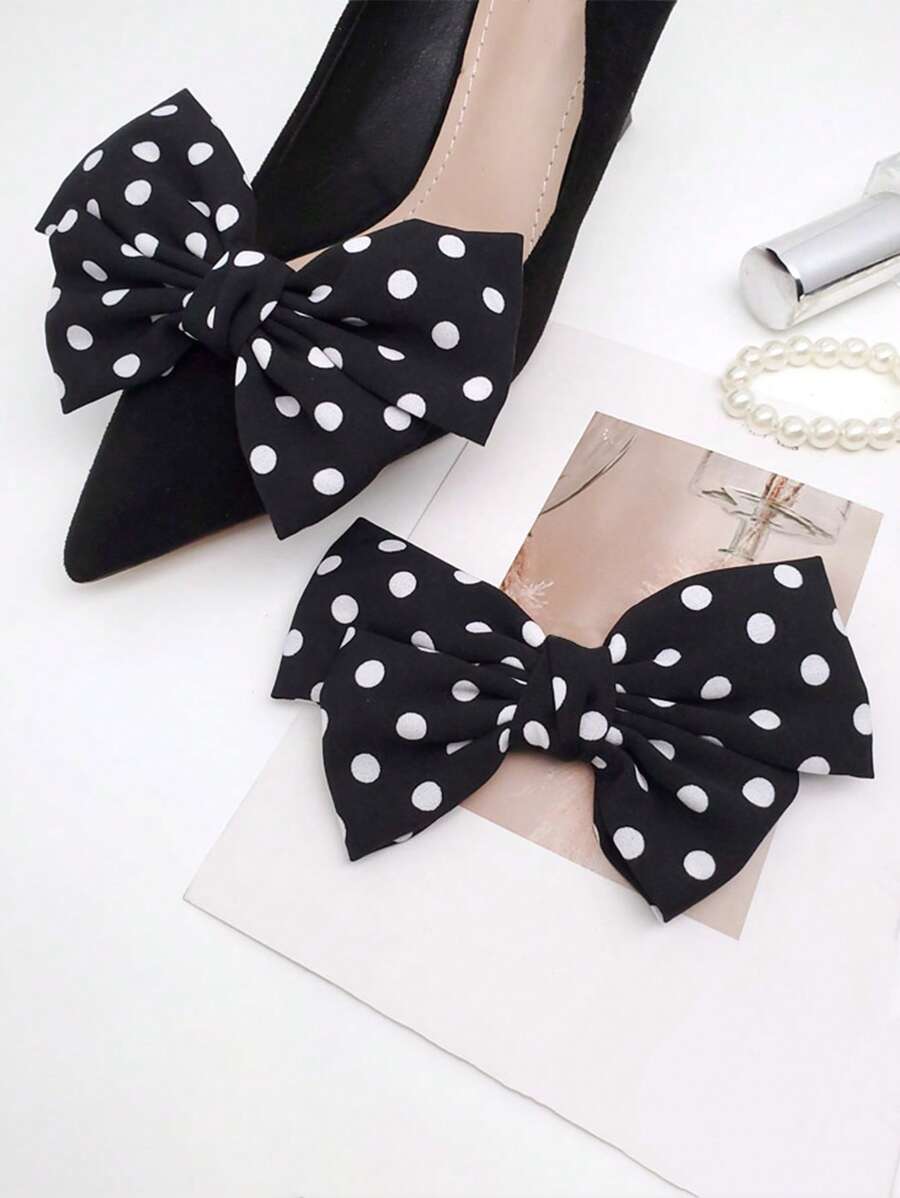 1 Pair Black Fabric Polka Dot Bow Flower Decor, New DIY Suitable For Clothing & Headpiece Accessories
