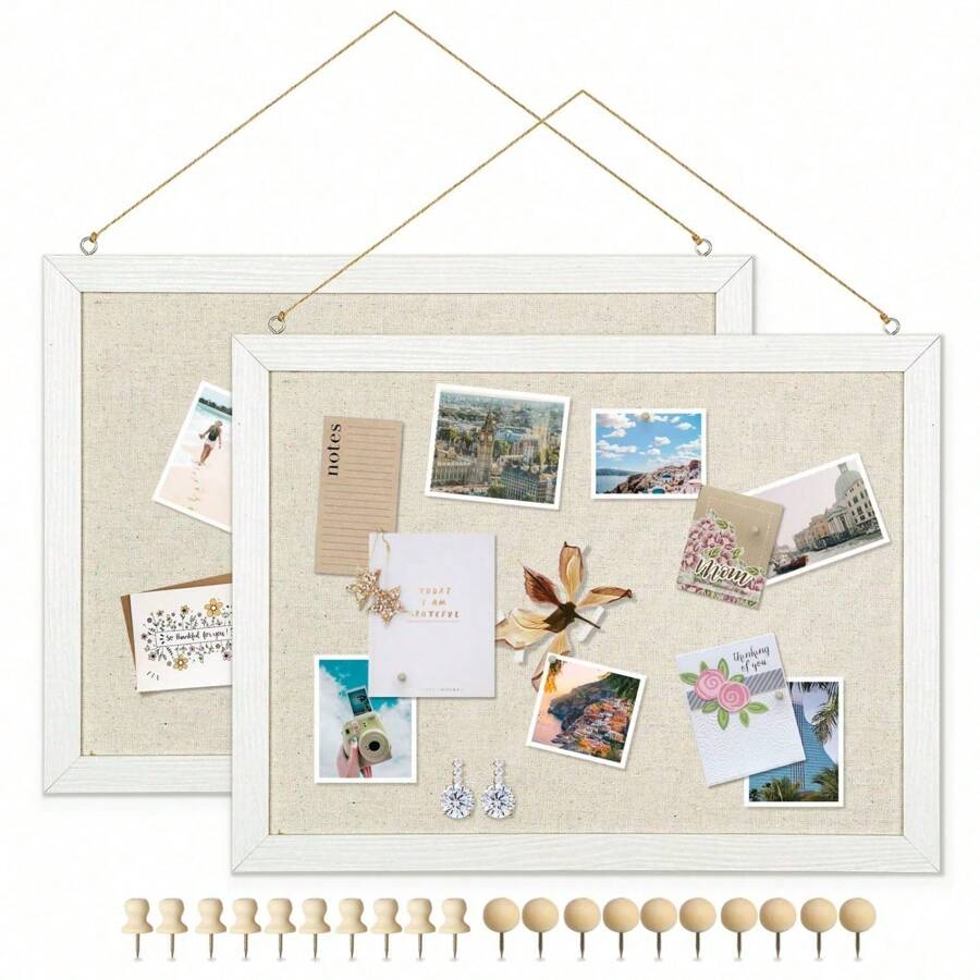 2-Pack 16''X 12'' Cork Board For Walls Wood Framed Bulletin Boa , Small Pin Board For Home Kitchen Office D Rative Hanging 20 Pushpins