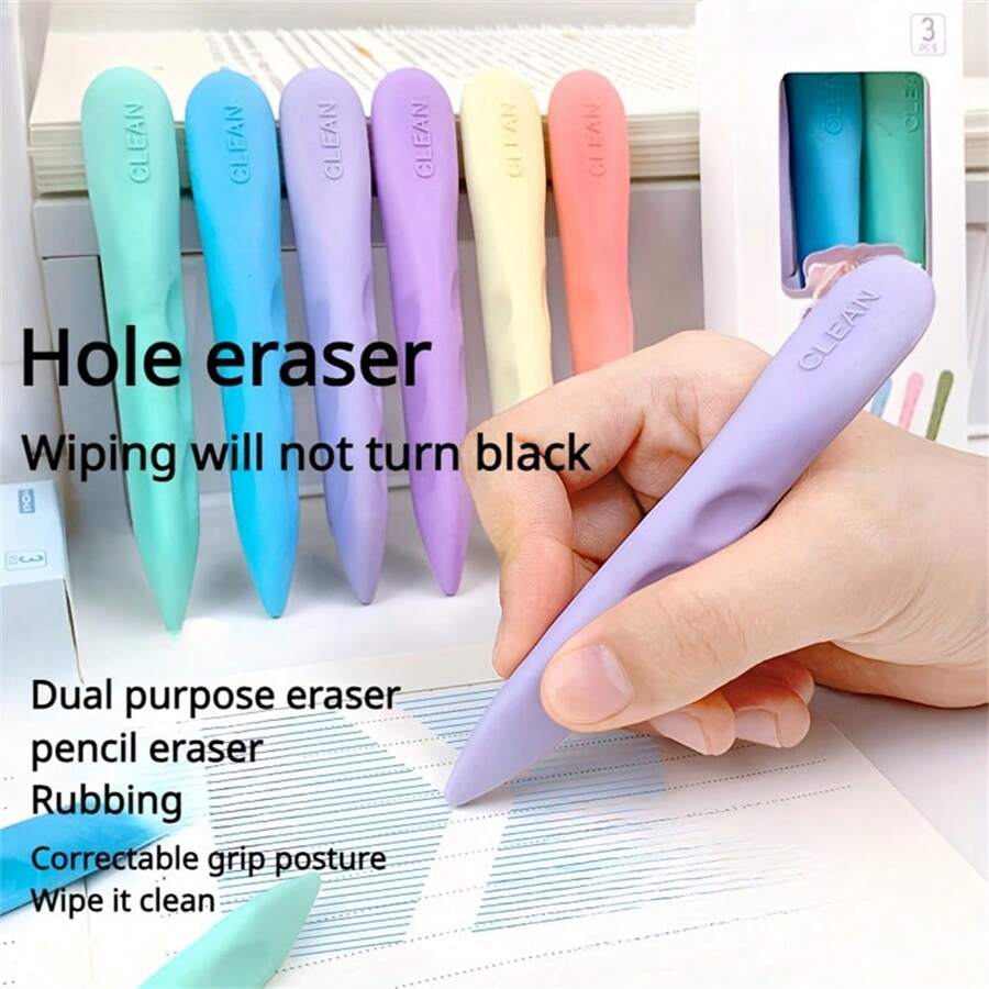 Set de 3 radiere vibrante în formă de macaron - Instrument eficient de curățare a radierei cu funcție de ștergere fără urme - Perfect pentru birou și rechizite de artă