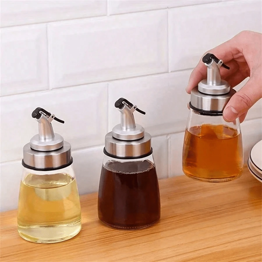 1 Pc/3pcs Lead-Free, Durable, Corrosion-Resistant Kitchen Glass Oil Dispenser And Container, Suitable For Soy Sauce, Vinegar, Five Spice Oil, Olive Oil, And Other Edible Oils And Seasonings (Leak Proof Design)
