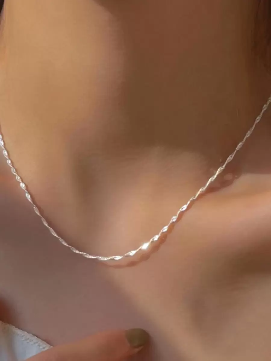 1 Pc Of S925 Sterling Silver Women's Italian Twist Chain Foundation Necklace Stacked Necklace 16in 18in 20in 22in 24in Plated 18K Platinum As A Gift For Girlfriend