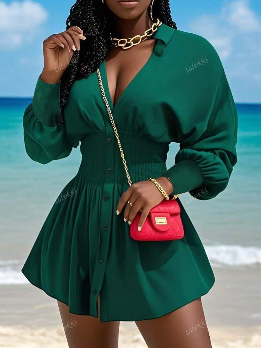 Women's Solid Color Lapel Single-Breasted Casual Long Sleeve Shirt, Autumn
