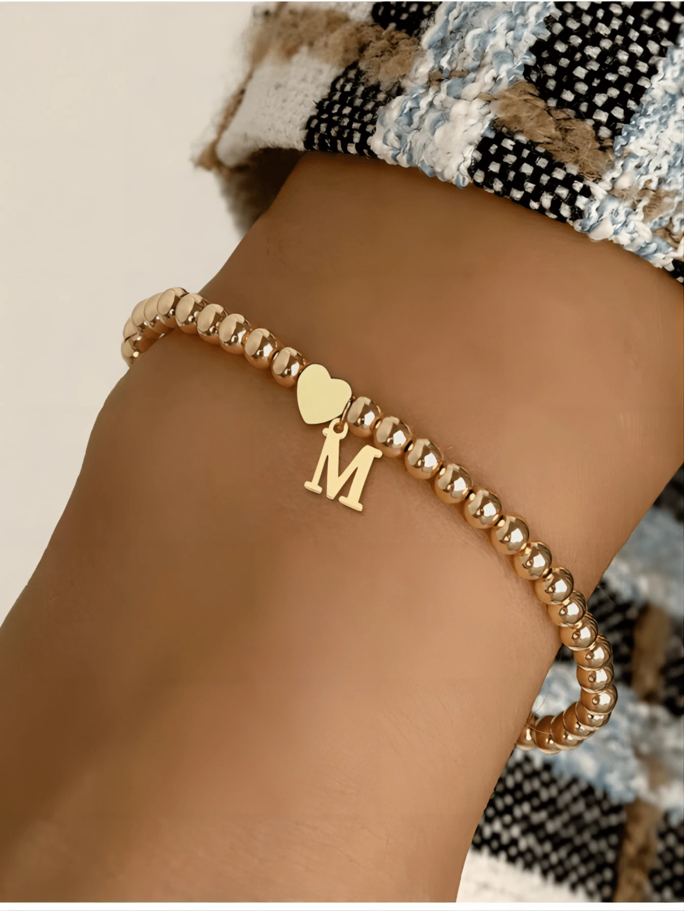 1pc Gold Jewelry Bracelets For Women Bubble Bead Letter Bracelet A-Z Personalized Name Jewelry Gift For Women