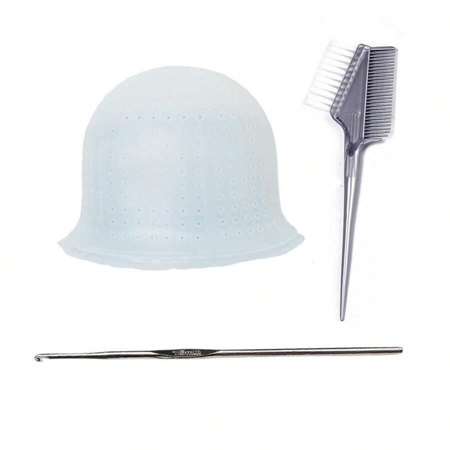 1pc Silicone Hair Highlight Cap With Holes & Hooks, 1pc Reusable Hair Dyeing Brush, Hair Salon Coloring Tools Set Suitable For Women And Men,Hair Tools,Hair Products And Accessories For Barber Salon Beauty Travel Essentials