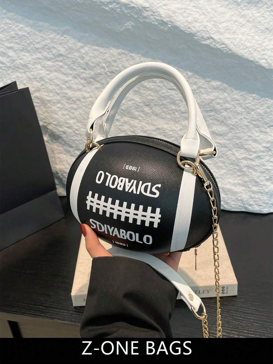 1 pieza Bolso de bolos mini con cierre delantero con patrón de letra de PU, adecuado para uso diario de mujeres