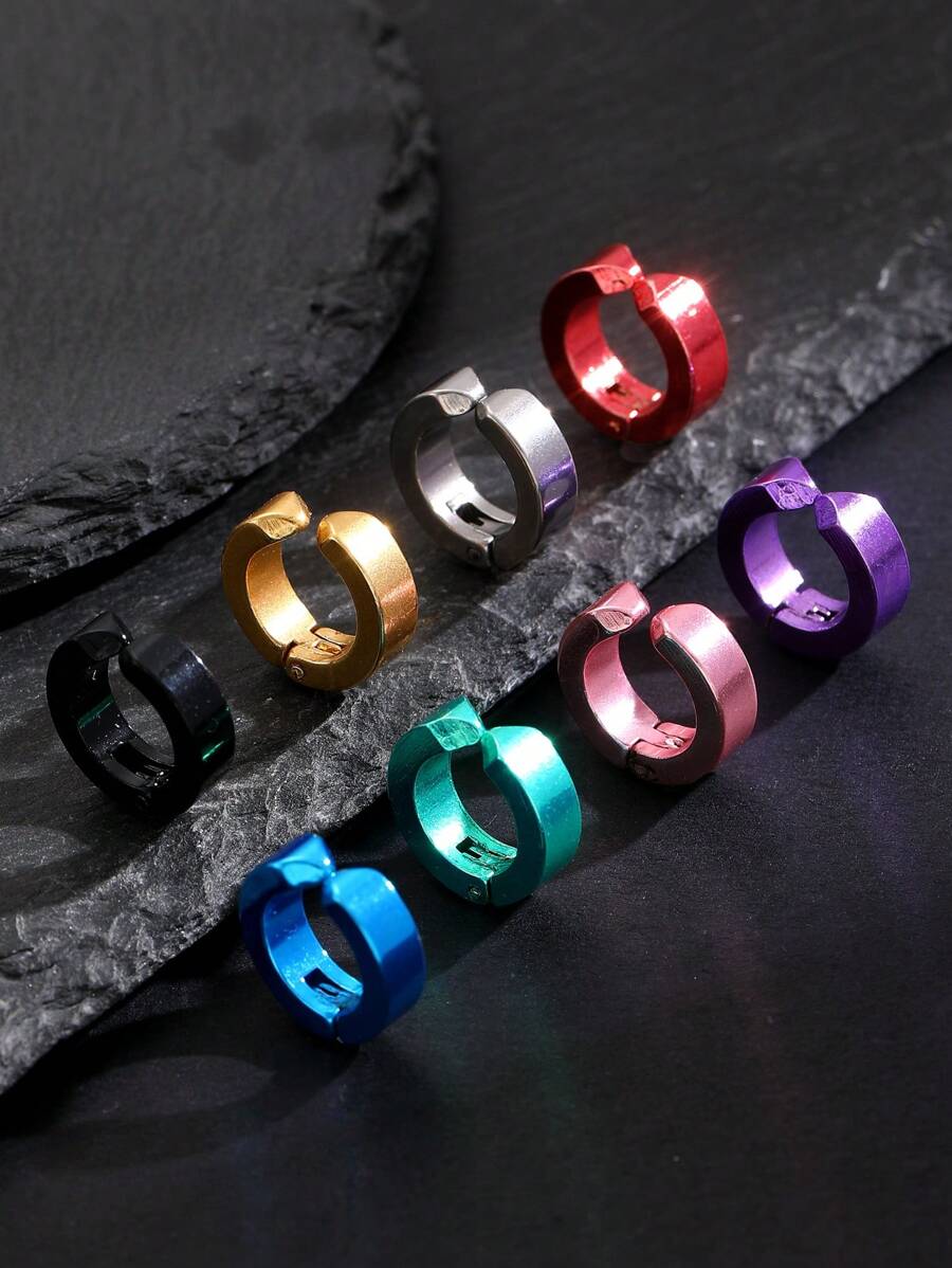 Simple Punk Hip-Hop No Piercing Stainless Steel Clip On Earrings, Fashionable Jewelry For Men Daily Wear