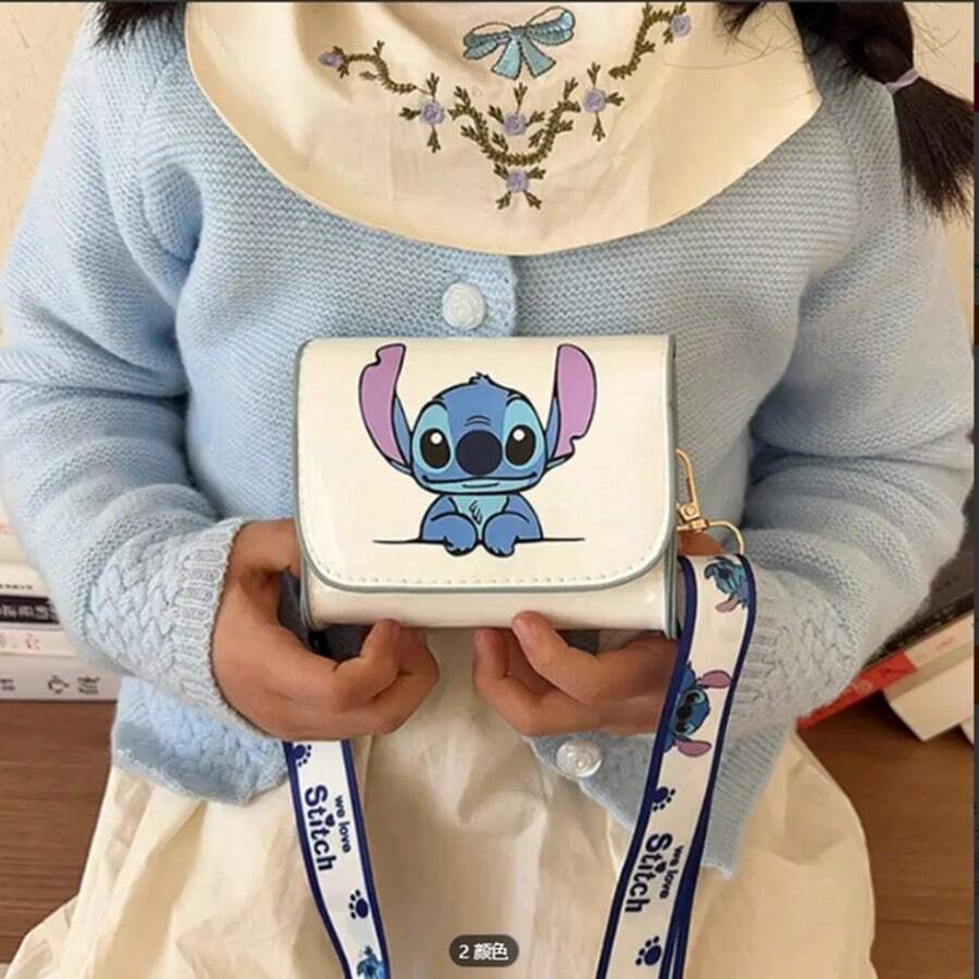 Disney Bolso de hombro de Stitch de Disney 2025, bolso cruzado cuadrado de moda de dibujos animados lindo, versátil para viajes, regalo de vacaciones/cumpleaños