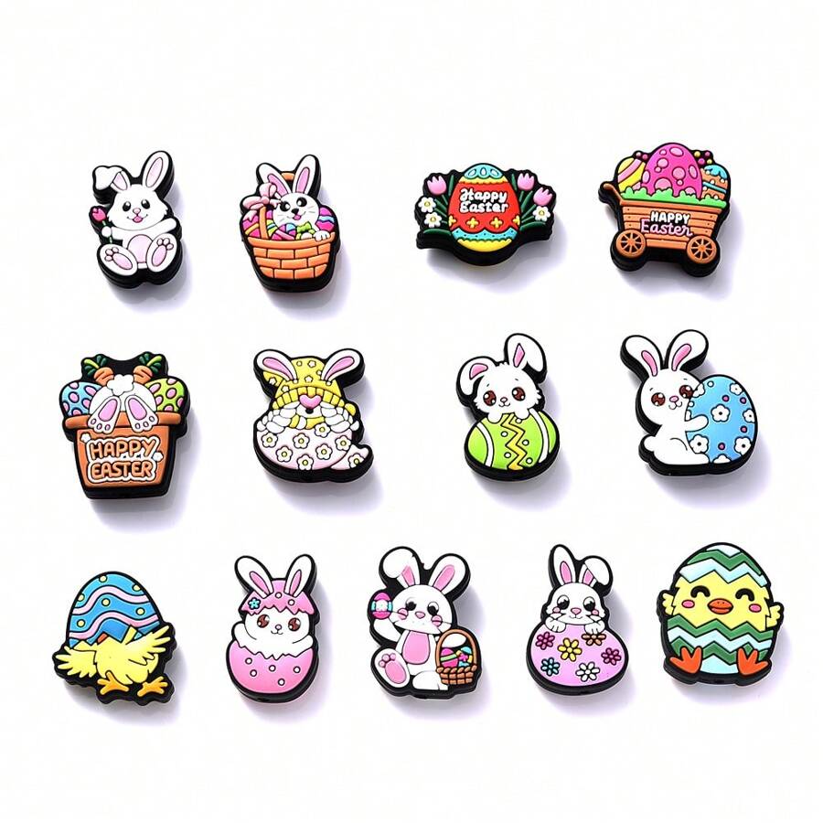 5pcs Easter Eggs Silicone Beads, DIY Jewelry Making Accessory, Cartoon Rabbit Pen, Keychain Spherical Silicone Beaded Charm
