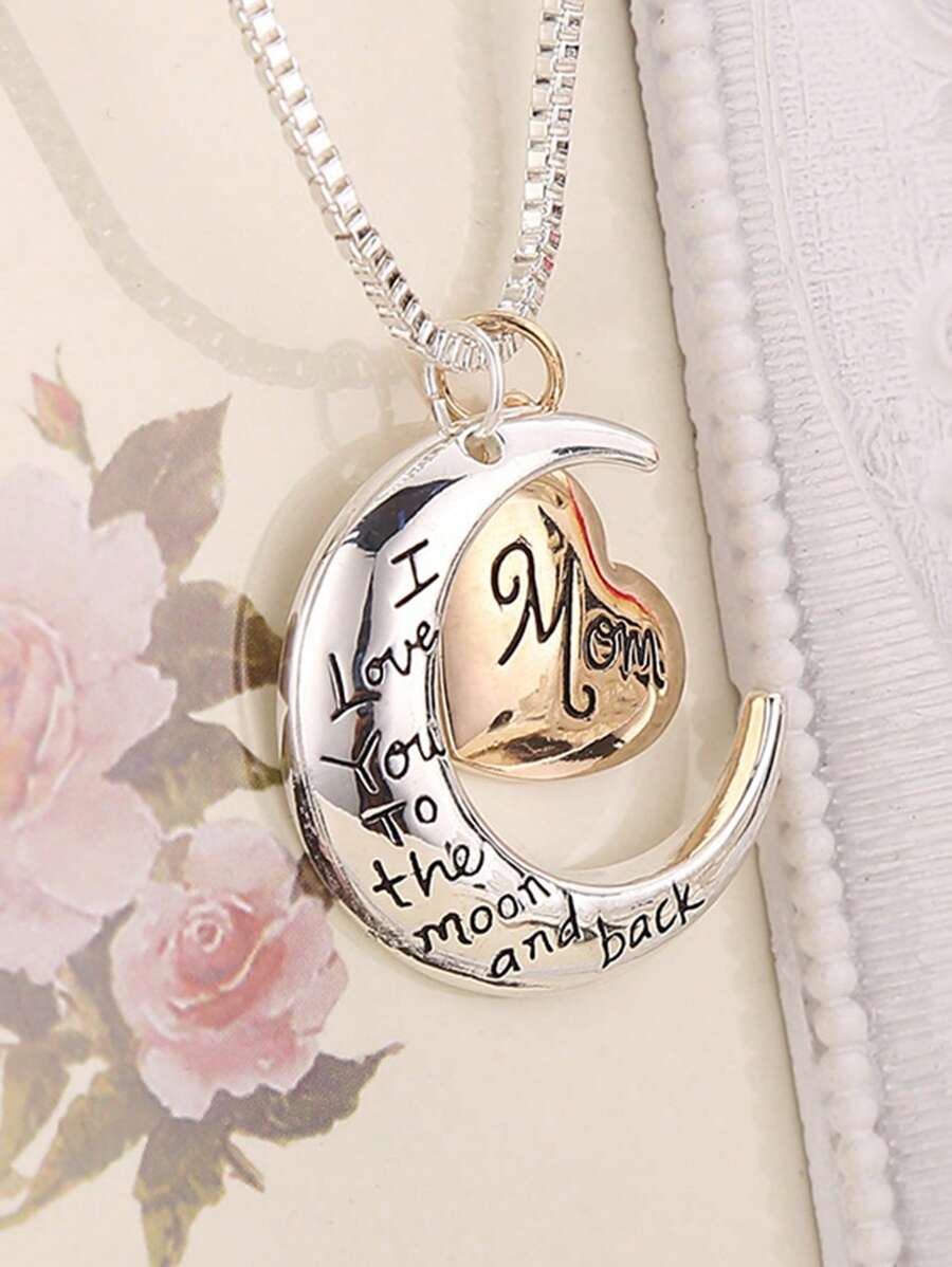 Collar del Día de la Madre con colgante en forma de corazón que dice "Te Amo Mamá", cadena para suéter