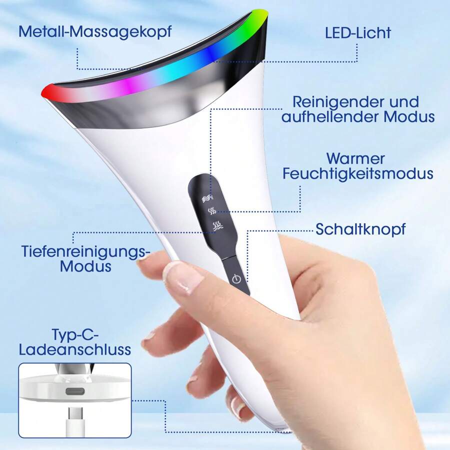 MQUPIN Gesichtsmassagegerät mit 7 Farben Modi, Elektrisch Face Massager mit 45℃ Konstantwärme, MSG Massagegerät Gesicht Gegen Falten, Hautstraffung, Anti-Aging und Reinigung