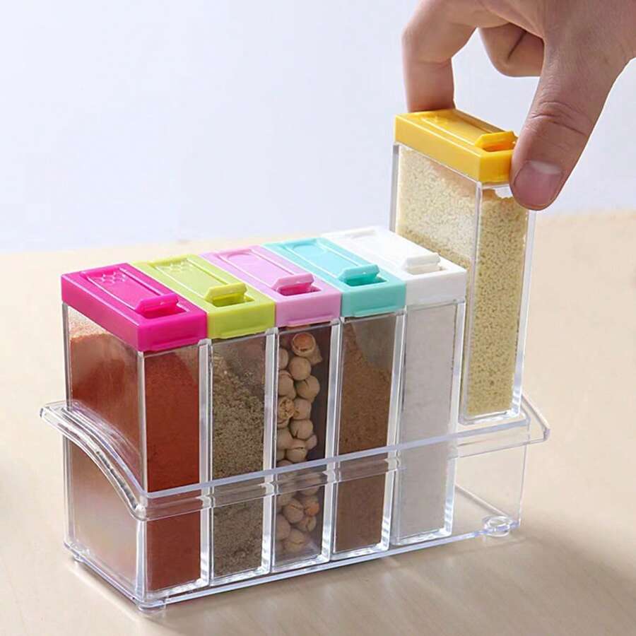 1pc Creative Double-Sided Open Seasoning Box, 6pcs Kitchen Salt Shaker & Spice Jar Set, Multi-Purpose Storage Container,Food,,Kitchen,Cooking,Seasoning,Spice,Party,Travel,Kitchen Items,Kitchen Tools,Kitchen Things.