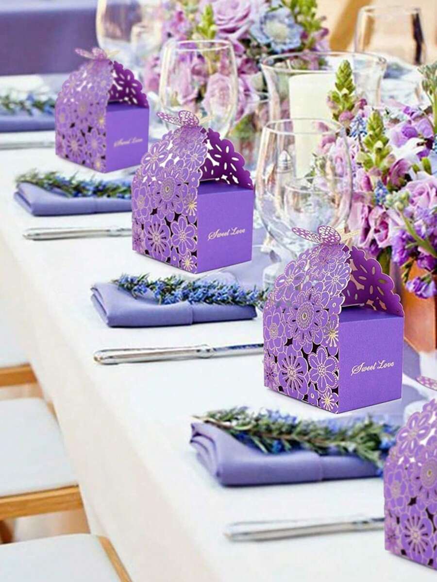 10 stuks vlinder- en bloemenontwerp holle geschenkdoos, roze en paarse kleine kraftpapier geschenkverpakkingsdozen voor bruiloften, vrijgezellenfeesten, jubileumvieringen, verjaardagen, feestdagen, feestgunsten en decoraties
