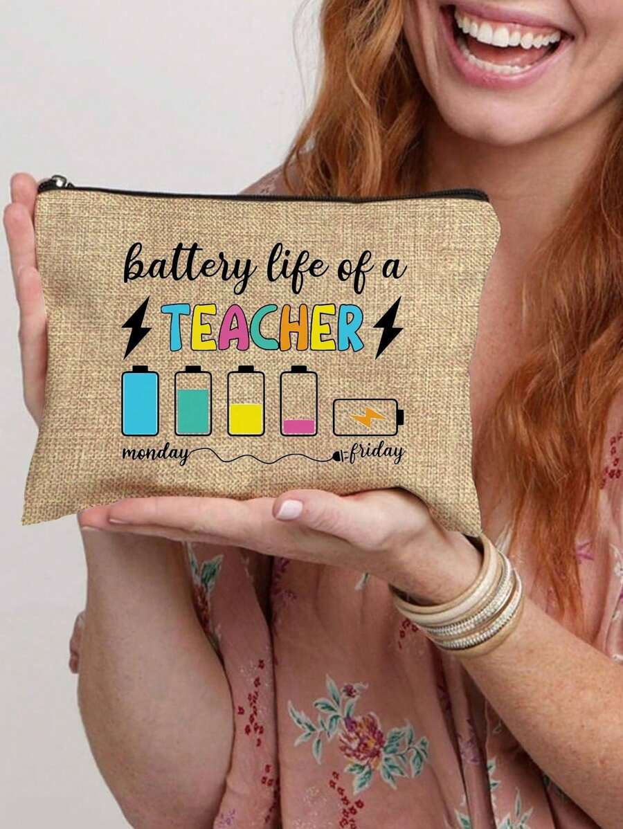 Teacher Gifts,To Best Teacher Ever Letter Print Makeup Bag,Gift Bag Zipper Bag For Travel,Lightweight Storage Bag