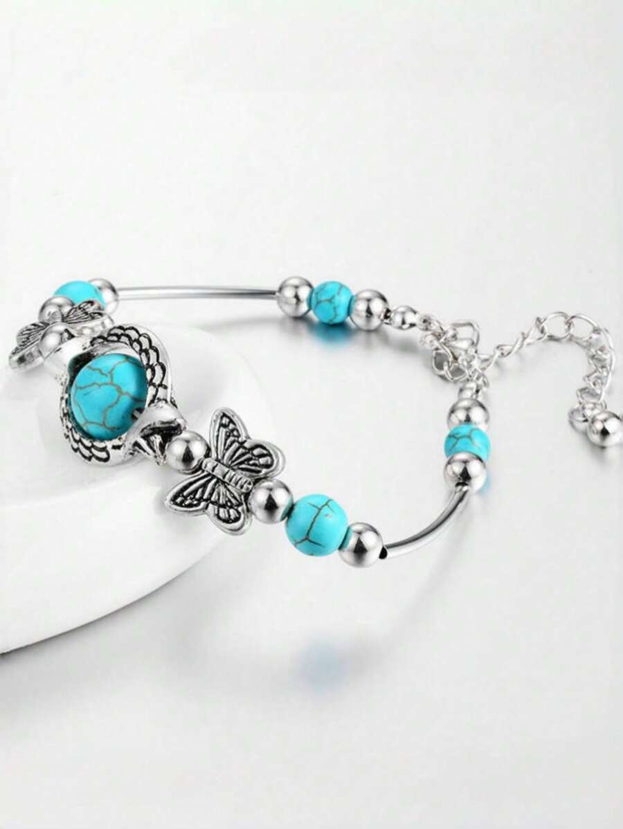 1pc Handmade Natural Turquoise Bracelet, Versatile Accessories Suitable For Girls, Party, Date, Everyday Wear