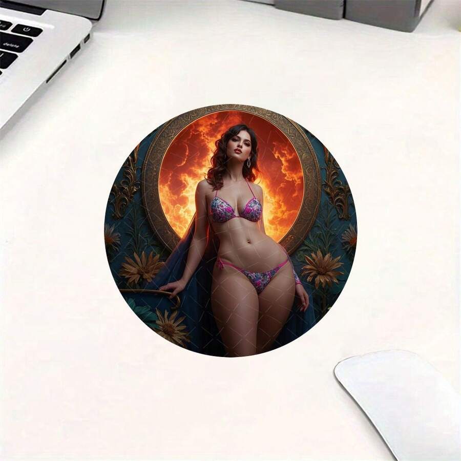 1 Pc Of Charming Beauty Design Mouse Pad, Durable, Lightweight, Easy To Carry, Suitable For Office And Games, 8*8 Inches, Strong Adhesion, Close To The Desktop, Ultra-Thin Design, Smooth And Comfortable Operation, Rubber Material, No. Ytz1515, Product Without Watermark