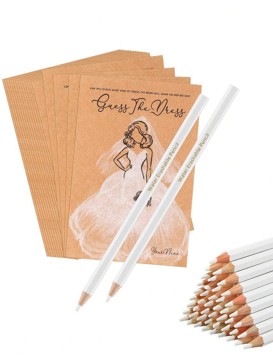 20 Pcs/40 Pcs The Bride Dress Gift Party Game Set - Includes 10/20 Cards And 10/20 White Pencils, Bachelorette Party Games, Hen Play Games, Suitable For Wedding Party Decorations And Interactive Fun Games For Guests, Wedding Games For Fun, Party Favors DIY Decoration