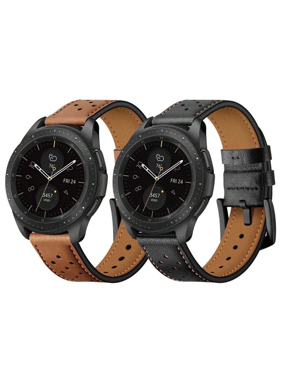 1pc zachte en comfortabele leren horlogeband met creatief rond geperforeerd ontwerp, compatibel met Samsung Galaxy Watch 4/5/6/7 40mm 41mm 44mm 45mm, Watch GT2 GT3, Watch. Geschikt voor zakelijke herenkleding en feest-/buiten-/dagelijkse kleding voor dames, snel los te maken smartwatch-accessoire