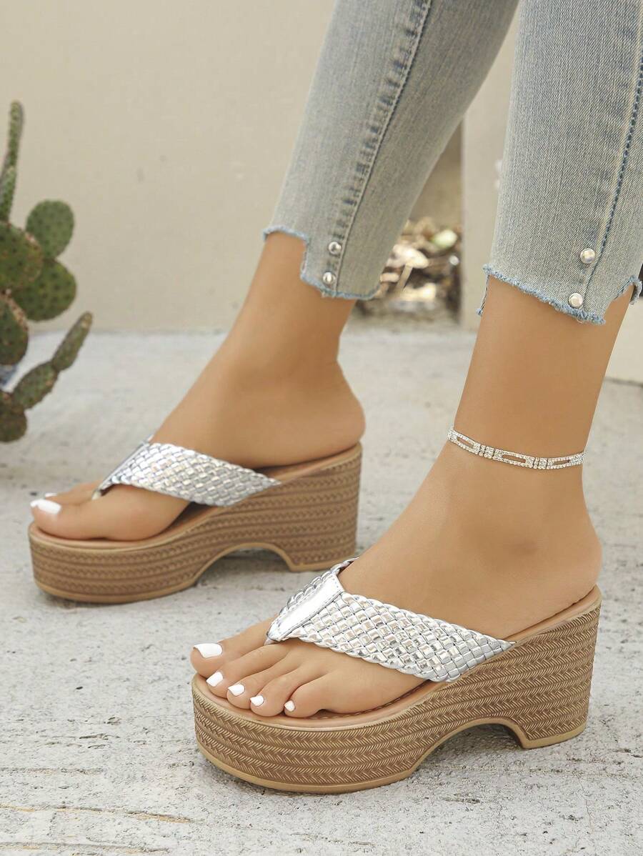 2024 Lente/Zomer Nieuwe Aankomst Plus Size Casual Wedgesandalen, Europese & Amerikaanse Mode Criss-Cross Band Open Teen Comfortabele Platform Hoge Hakken, Waterdichte Dikke Bodem Slide Sandalen