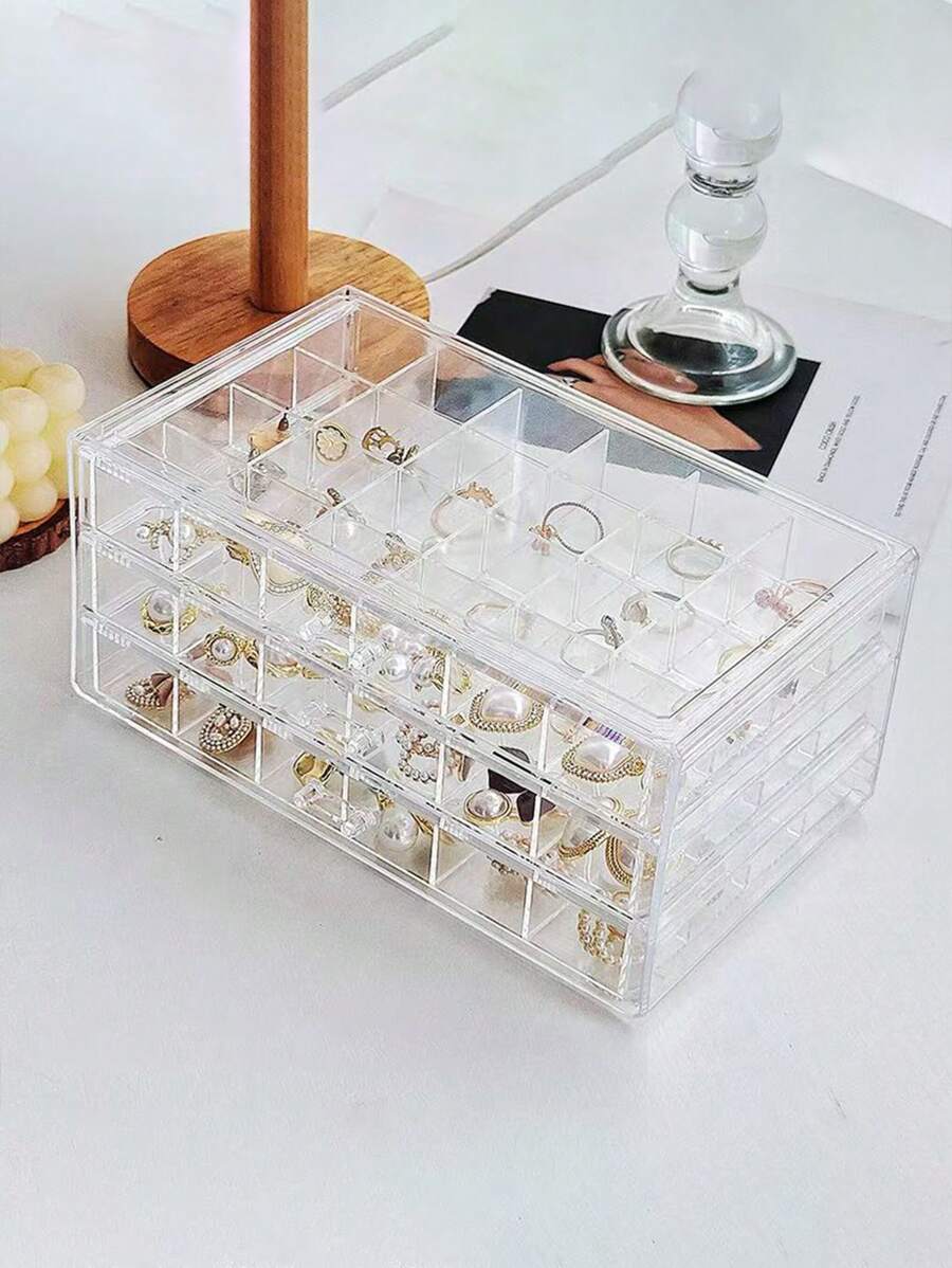 1pc Transparante Sieraden Opbergdoos, Gemaakt Van Anti-Oxidatie Fluweel En Acryl, Hoogwaardige Elegante Accessoire Displaydoos, Geschikt Voor Oorbellen, Ringen, Kettingen, Armbanden, Hangers, Moederdag, Valentijnsdag, Vriendinnencadeau