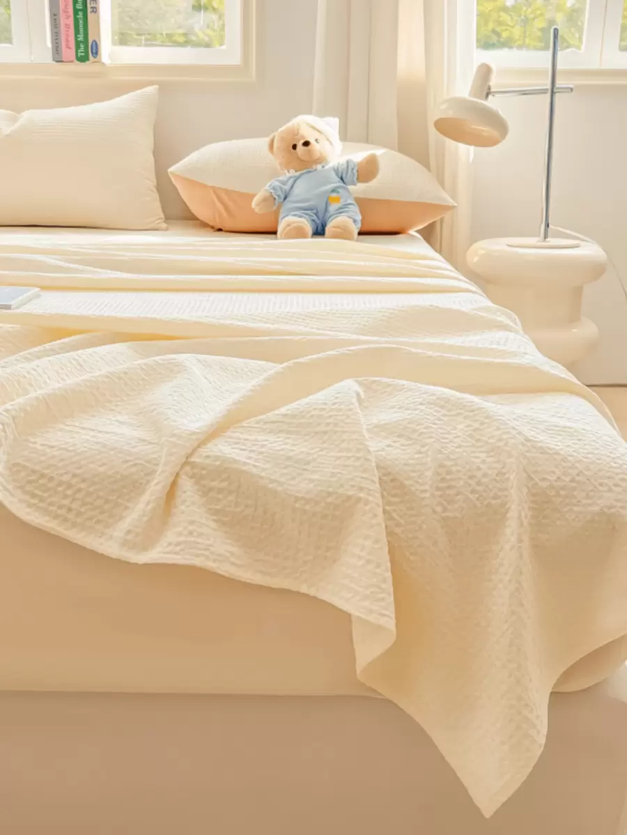 1 Pc Waffle Cotton Bedsheet, Modern Style Polyester Fiber Soft And Breathable Fabric, Machine Washable