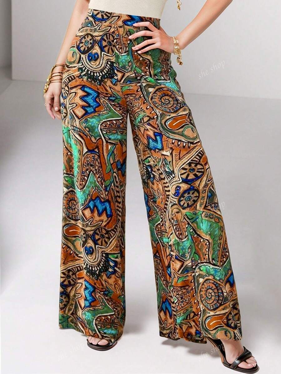 Pantalon ample, imprimé, à taille haute élastique amincissant, décontracté, pour la plage, les vacances, les déplacements quotidiens et la maison, confortable et polyvalent, pour le printemps/l'été