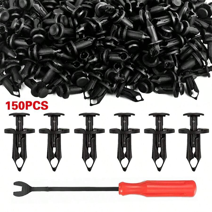 150pcs ATV UTV Body Fastener Rivets Push Pin, Nylon Bumper Fastener Rivet Clips 8mm Push-Type Nylon Bumper Fastener Rivet Expansion Screws Replacement Kit, Plastic Fenders Clips, With Fasteners Remover