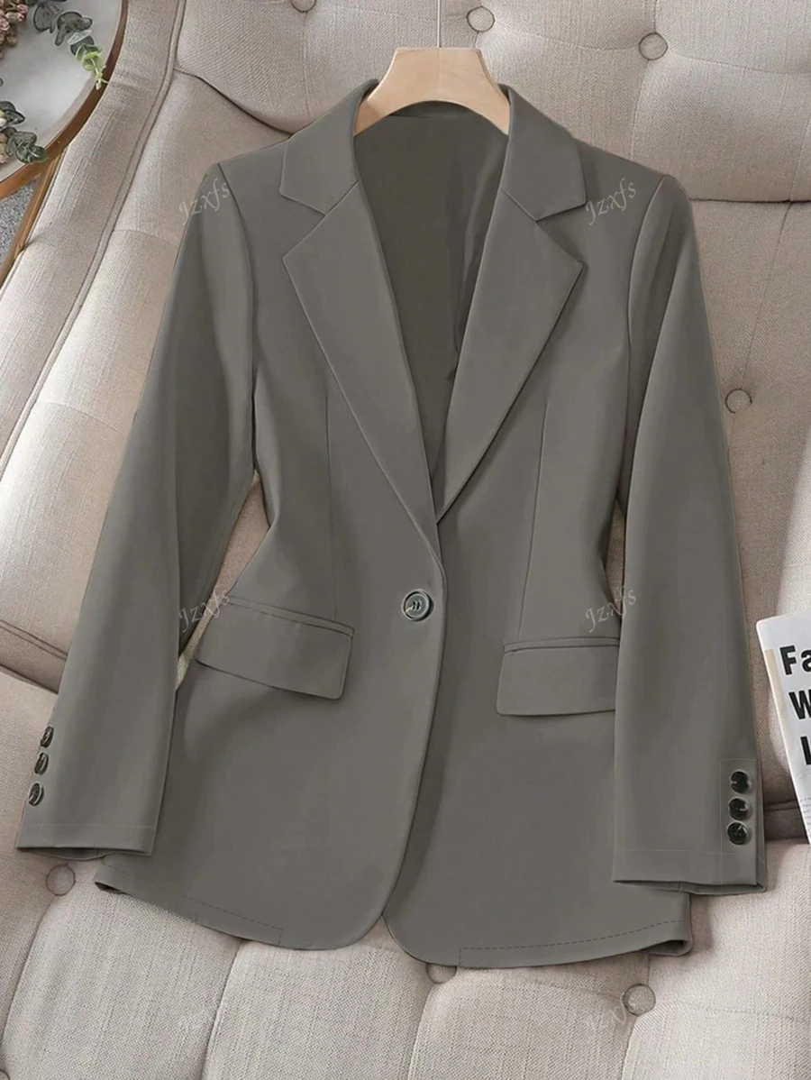 Chaqueta delgada de verano con solapa, manga larga y un botón para mujer, informal y práctica para uso diario