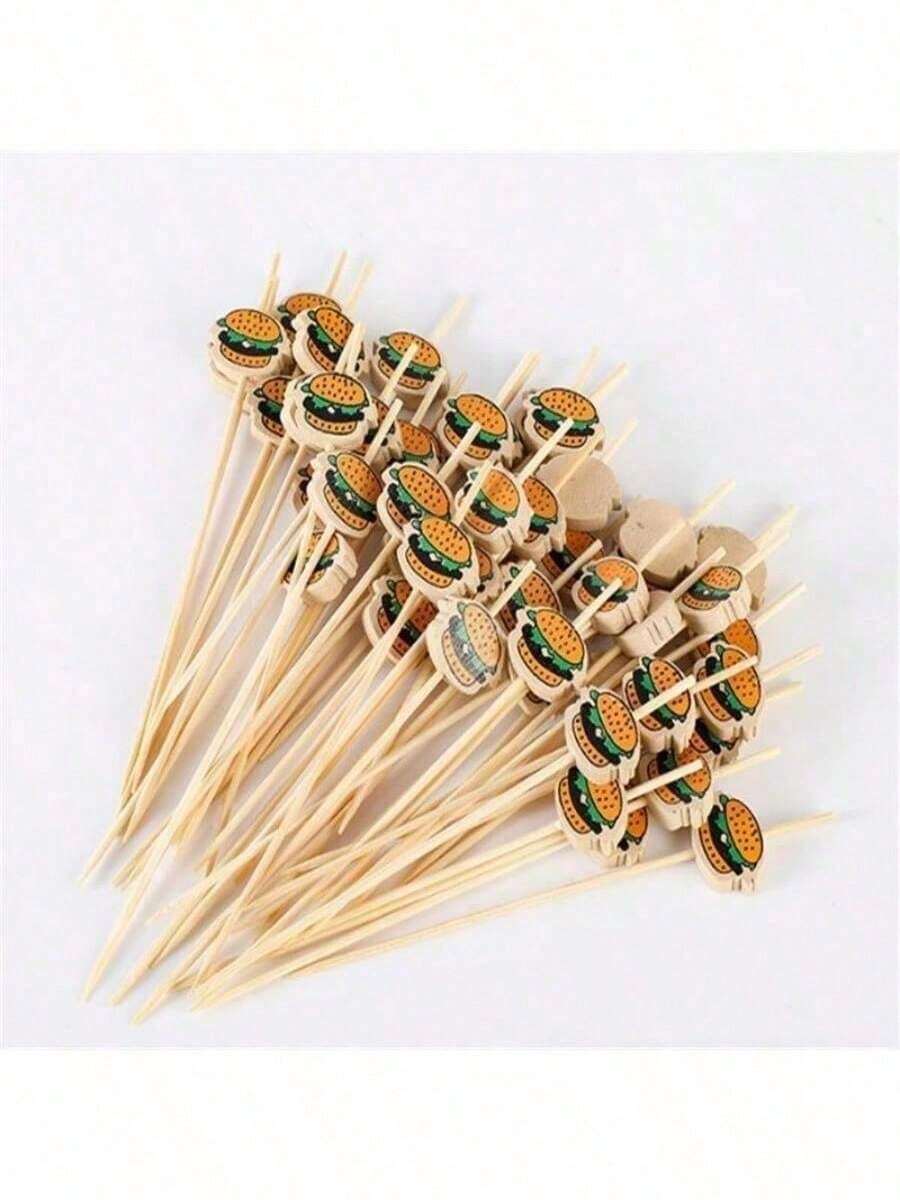 200 pièces Cure-dents en bambou décoratifs avec design de hamburger - Brochettes à boire et à amuse-gueule de 12 cm, parfaits pour les fêtes, les plateaux de charcuterie et les sandwiches - Aucune électricité nécessaire