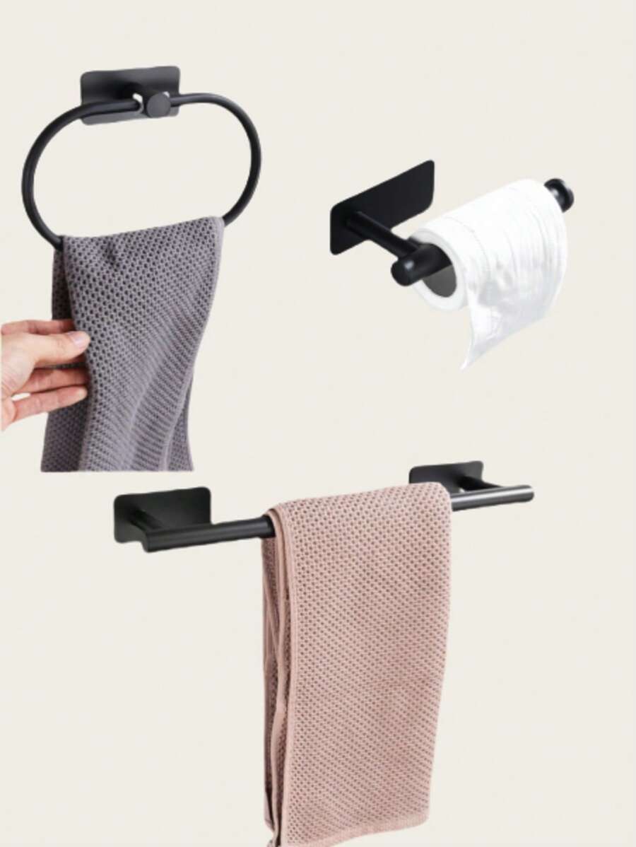 1pc Bathroom Towel Ring Holder, Hanging Towel Rack Organizer, Wall-Mounted Toilet Paper Roll Dispenser
