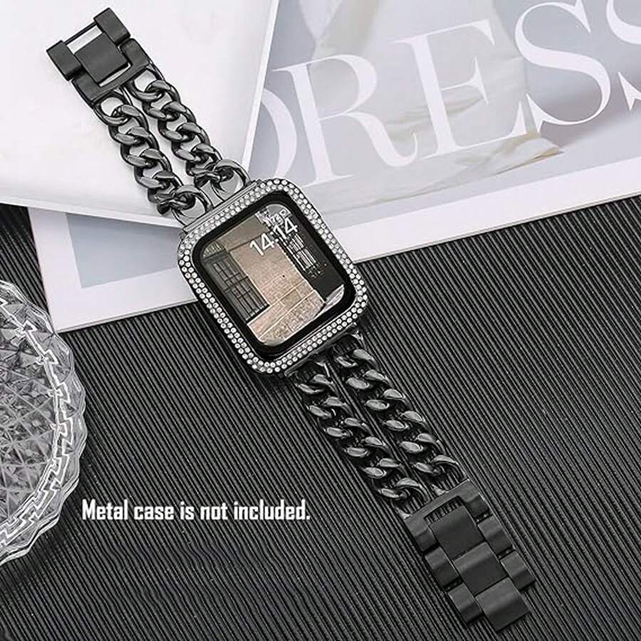 Hwagol 1 pièce Bracelet de montre en alliage noir/rose pour 40/41/38/45/44/42mm, bandes de poignet de remplacement à la mode pour femmes, compatibles avec Apple Watch Ultra, Series 8, Series 7, Series SE, Series 6, Series 5, Series 4, Series 3, Series 1, Series 2