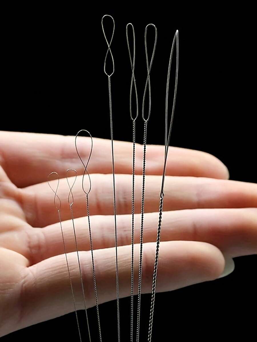 7 Stücke Edelstahl Fadenfädelnadeln, Kabel-Design Öhr-Nadeln für DIY Schmuckherstellung und Armband Bastel Werkzeuge