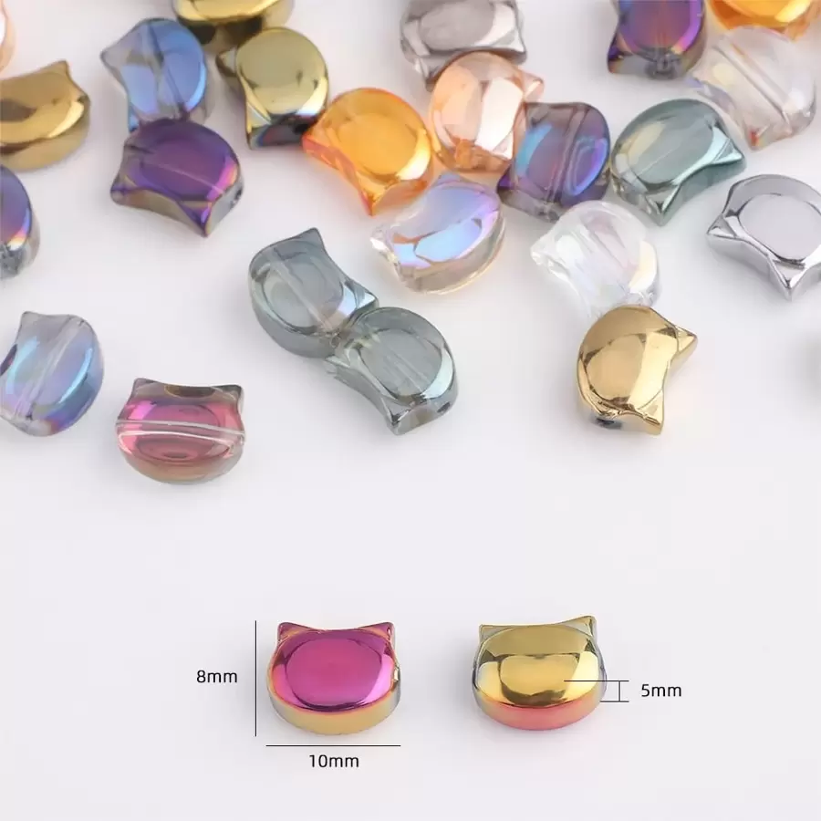 30 piezas de cuentas de cristal de vidrio electrochapado con forma de cabeza de gato de 8*10mm, cuentas espaciadoras para hacer pulseras, collares, cadenas de teléfono, decoración para ropa y zapatos