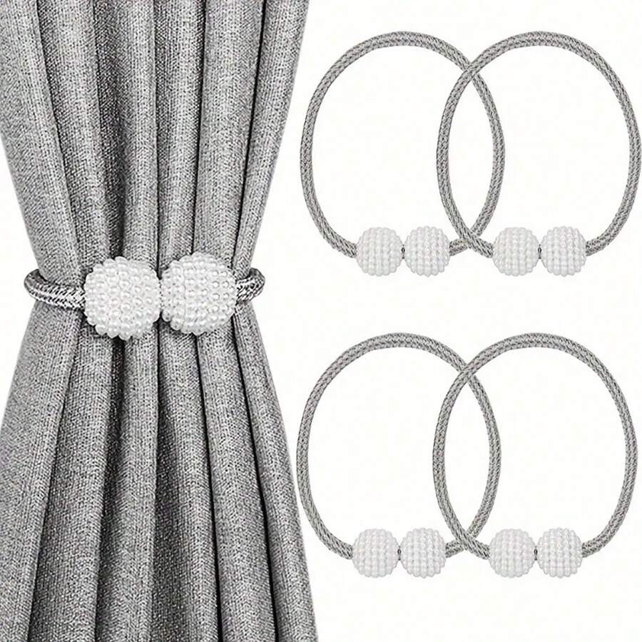Juego de 4 sujetacortinas elegantes con perlas falsas, soportes modernos de decoración del hogar para cortinas de sala de estar y dormitorio