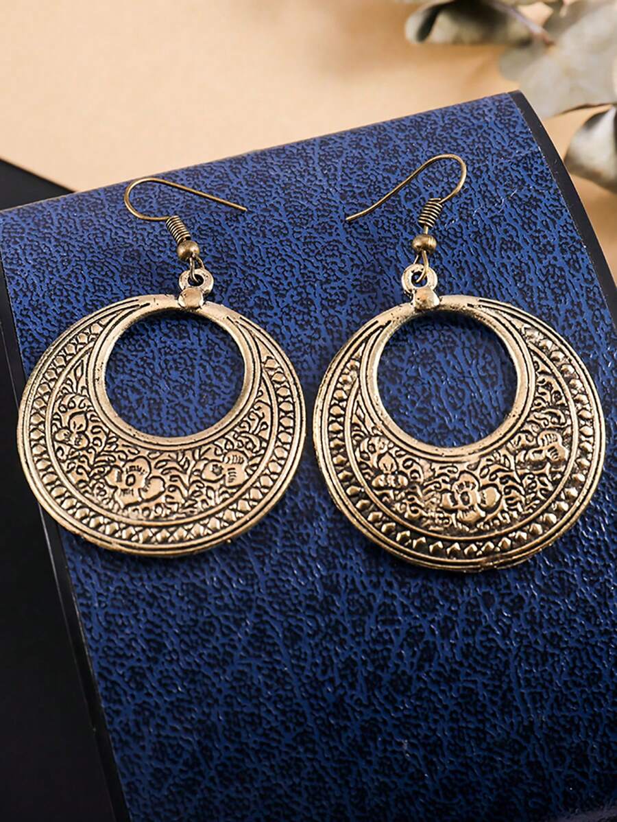 1 Paar Retro-Stil kreisförmige Totem-Anhänger Ohrringe, antik-silberne Ohrringe, antik-bronze Ohrringe, geeignet für den täglichen Gebrauch von Frauen