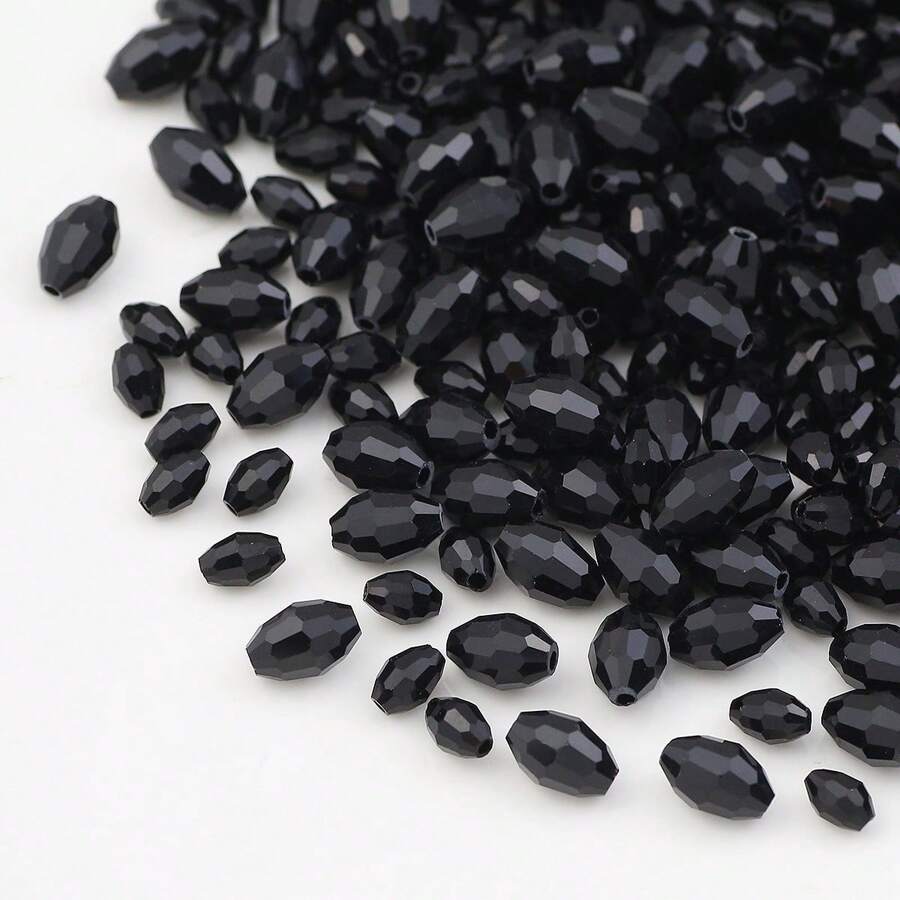 100/200pcs 4x6mm/6x8mm Black Rice-Shaped AB Rhinestone Spacer Beads For Jewelry Making, DIY Accessories, Handicraft