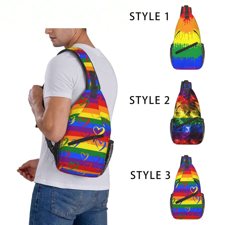 Flag Rainbow Men's Fashion Chest Bag, Shoulder Bag, Crossbody Bag, Sports Bag, Travel Bag, Suitable For Daily Travel, Business, Work, Campus, Etc., The Perfect Holiday Gift Suitable For Teen Summer Casual Outdoor Athletic Or Vacation Travel Or Graduation Gifts Or Birthday Dress Accessories