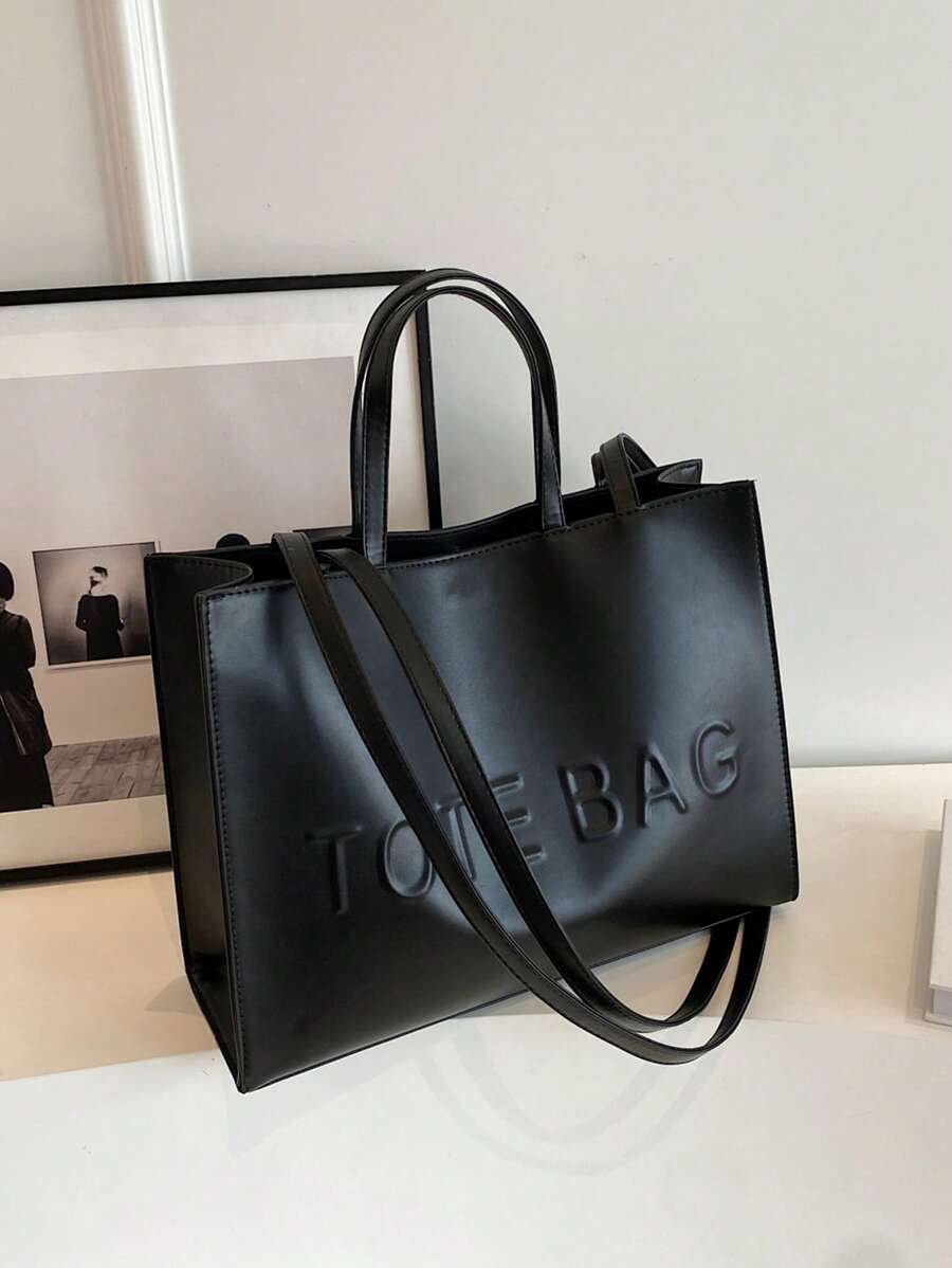 Bolso de mano grande con capacidad de moda con estampado de letras. Bolso de mano de unicolor y simple. Bolso bandolera casual para mujer. Bolso de hombro y bolso para mujer de negocios casuales, perfecto para la oficina, los negocios y el trabajo.