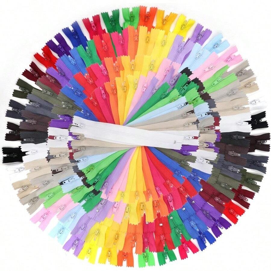 70/100pcs Mixed Size 20cm/7.87in Nylon Coil Zipper Bulk With Zipper Presser Foot For Sewing Craft(25 Color Zippers)