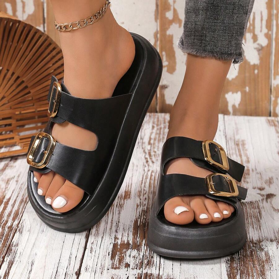 Sandalias de tacón grueso con hebilla cómodas para mujer, Modelo 2025