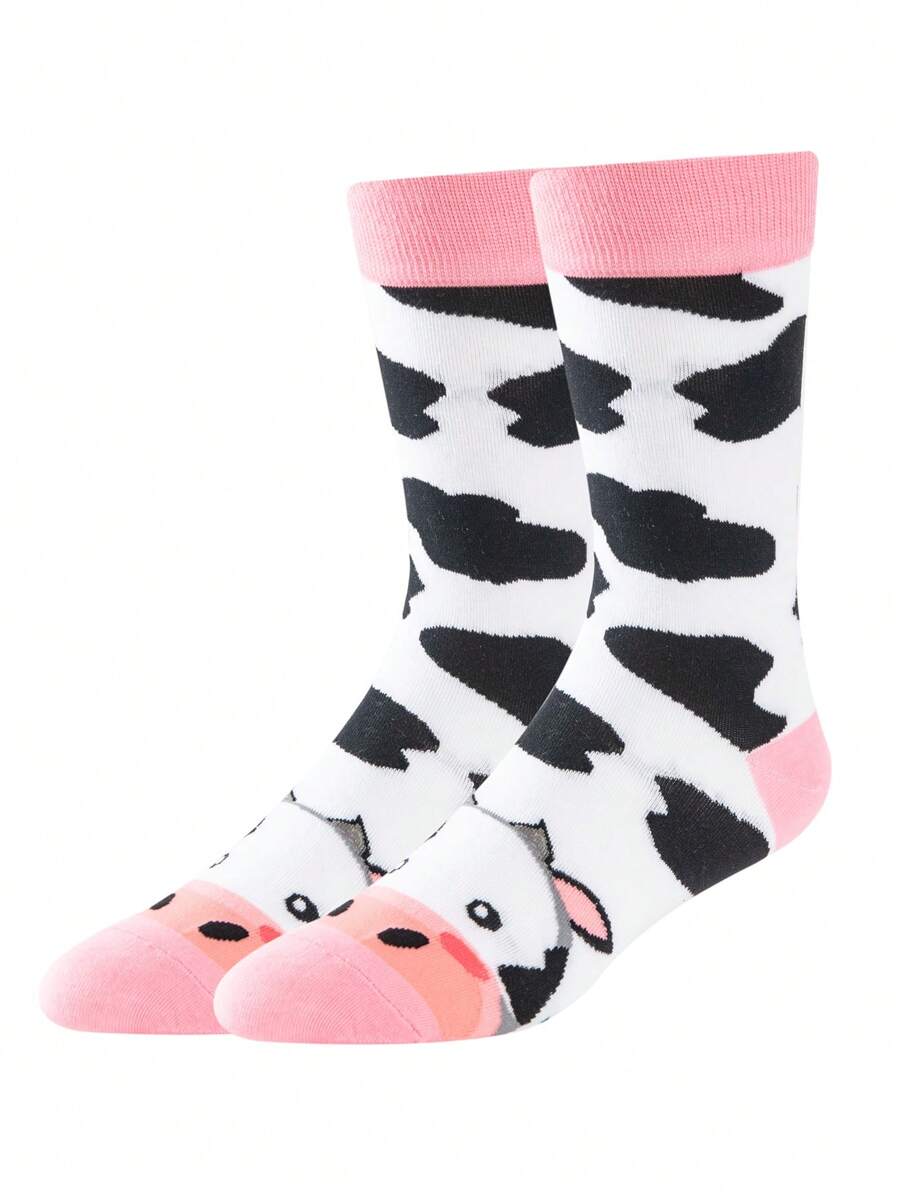 1 par de calcetines de media pantorrilla creativos y divertidos con estampado de vaca para hombre, calcetines por encima de la rodilla para mujer, calcetines de regalo interesantes