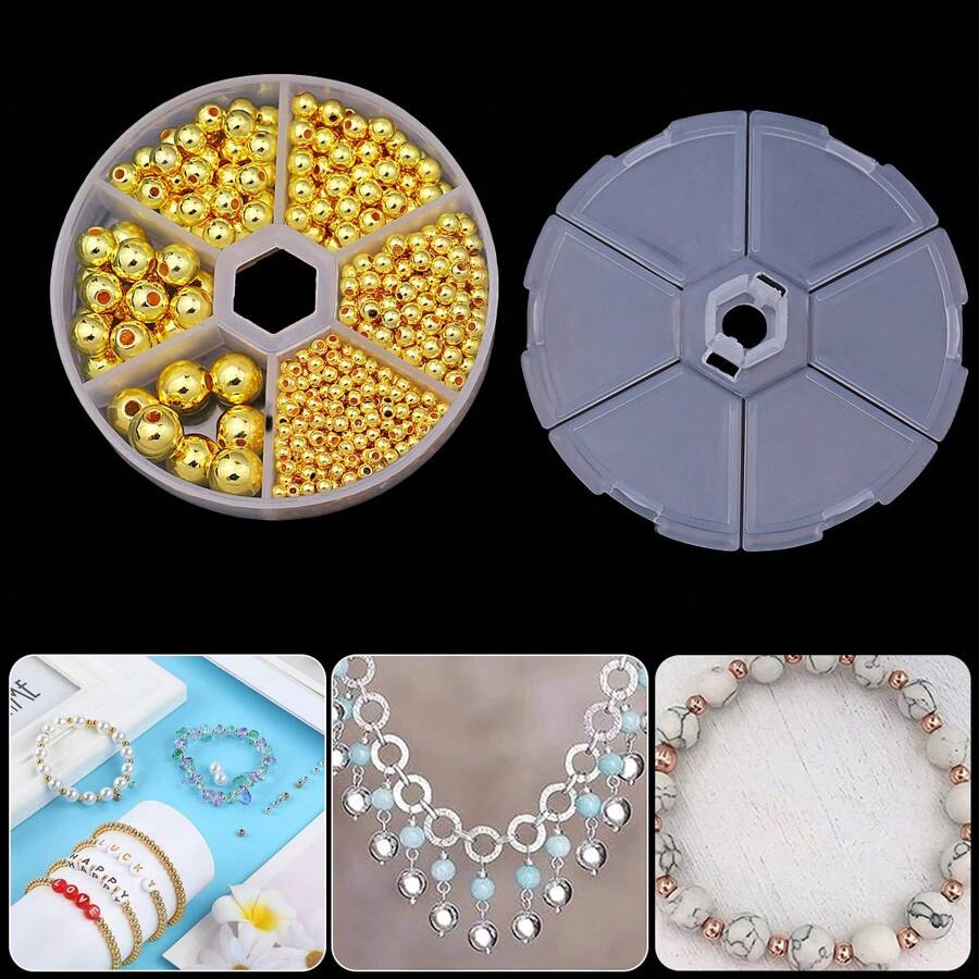 550pcs 3-10mm Gold Color Jewelry Making Kit Box Set Makina Seedbeads Kit For DlY Cra Bracelels Necklace Plated Plaslic