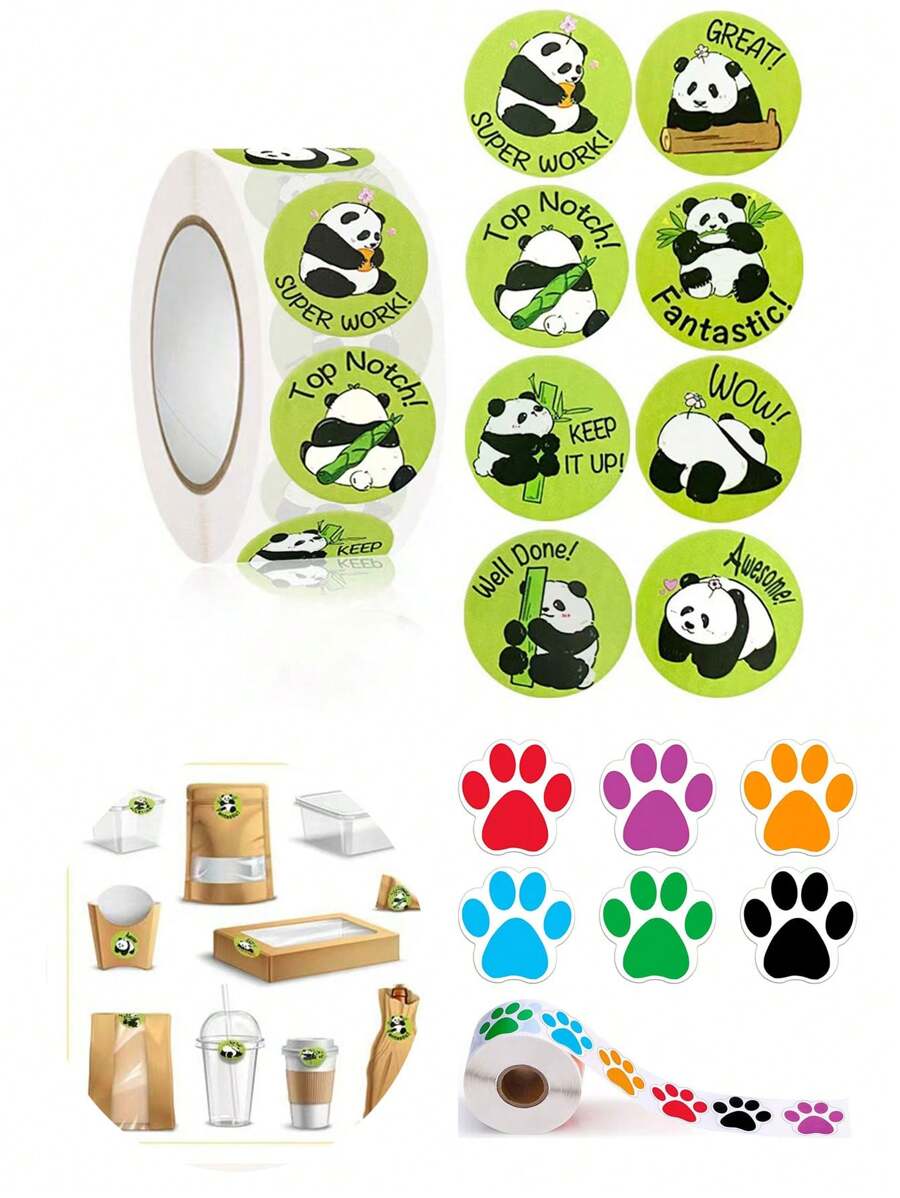 500pcs Cute Panda Paw Stickers, Mini Inspirational Colorful Stickers, 50pcs Cartoon Doodle Reminder Stickers, DIY Labels Decal Stickers For Gift Wrapping, Laptops, IPads, Guitars, Water Bottles, Diaries, Bumpers, Skateboards, Phones