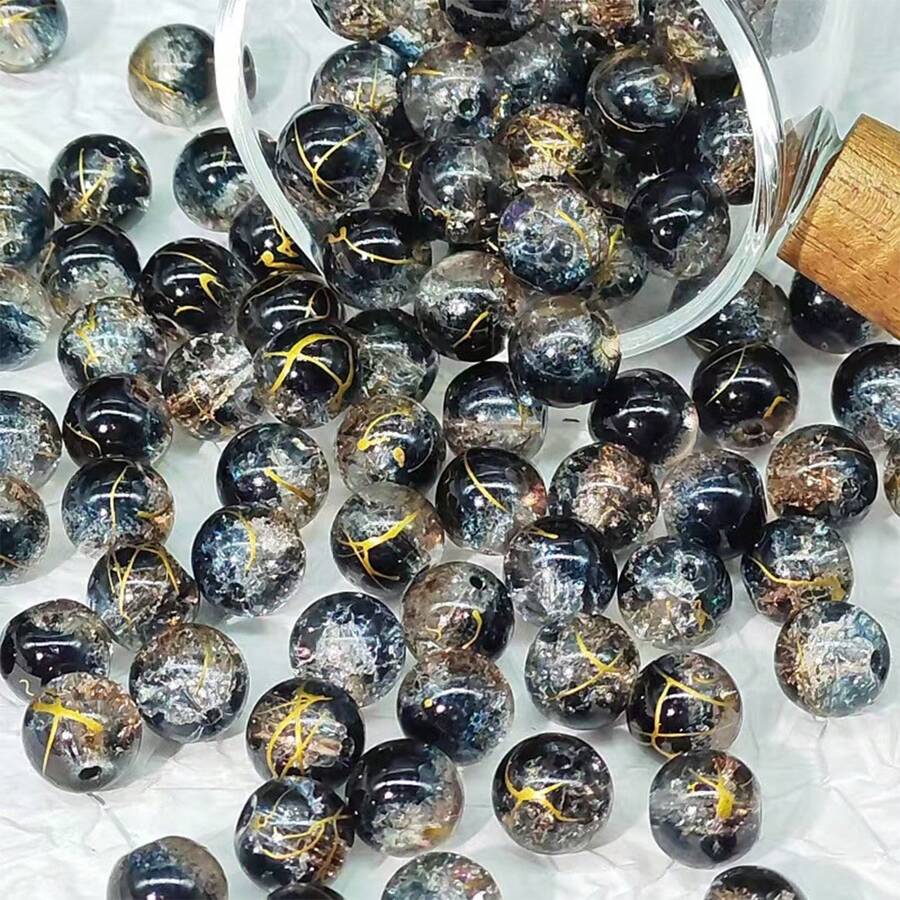 100 stuks/200 stuks 8 mm tweekleurige geborstelde explosiekraal gouddraad tweekleurige harskralen, handgemaakte doe-het-zelf sieradenaccessoires voor armbanden, kettingen, oorbellen, vaasvullingen, wensflessen