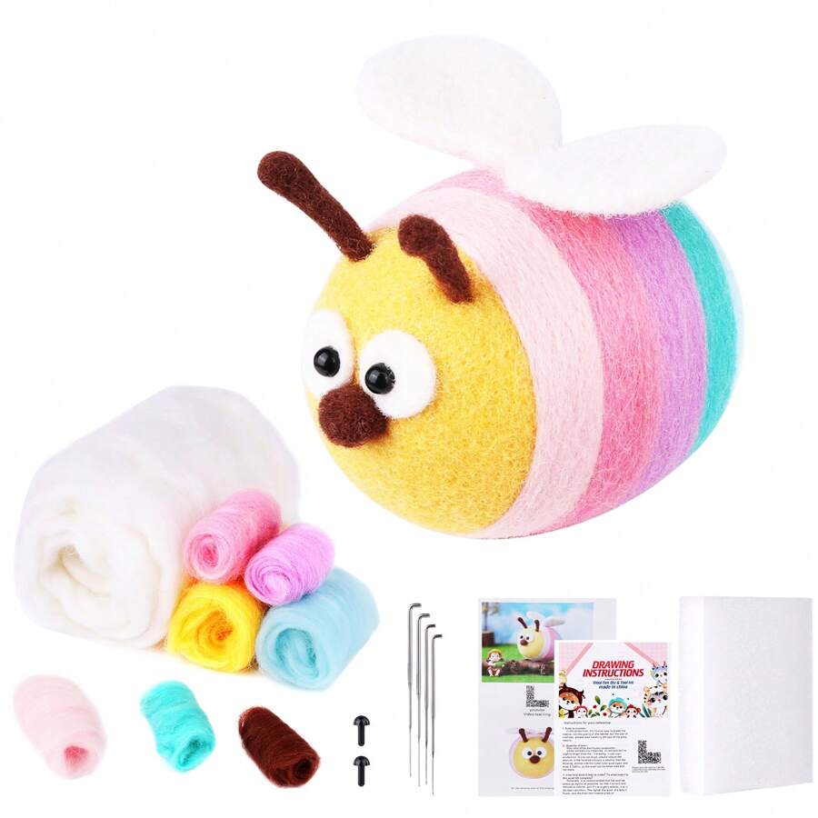 Kit di feltro in lana per principianti di feltro a spillo per realizzare bambole a forma di ape, include tappetino in schiuma e aghi da feltro, artigianato decorativo per la casa, regalo di compleanno per ragazzi e ragazze