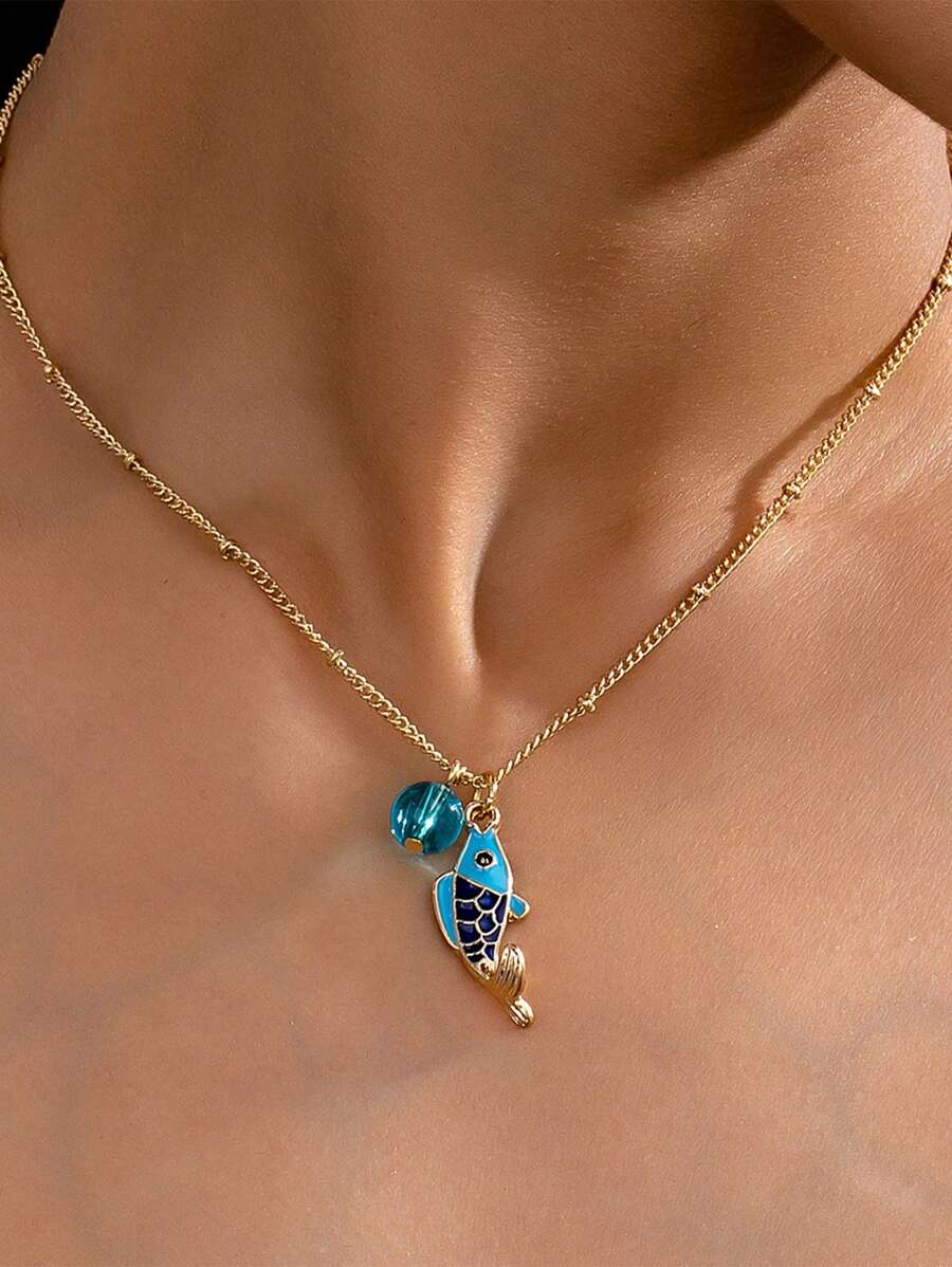 1st Ocean Style Mini schattige blauwe visolie druppel hanger ketting, geschikt voor strandfeest, dagelijks gebruik, vakantie cadeau