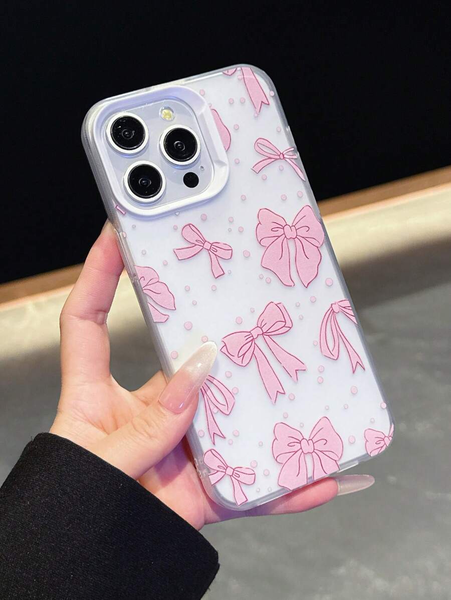 Bow-Knot Pink Transparent Bowknot Design Phone Case, Compatible With IPhone