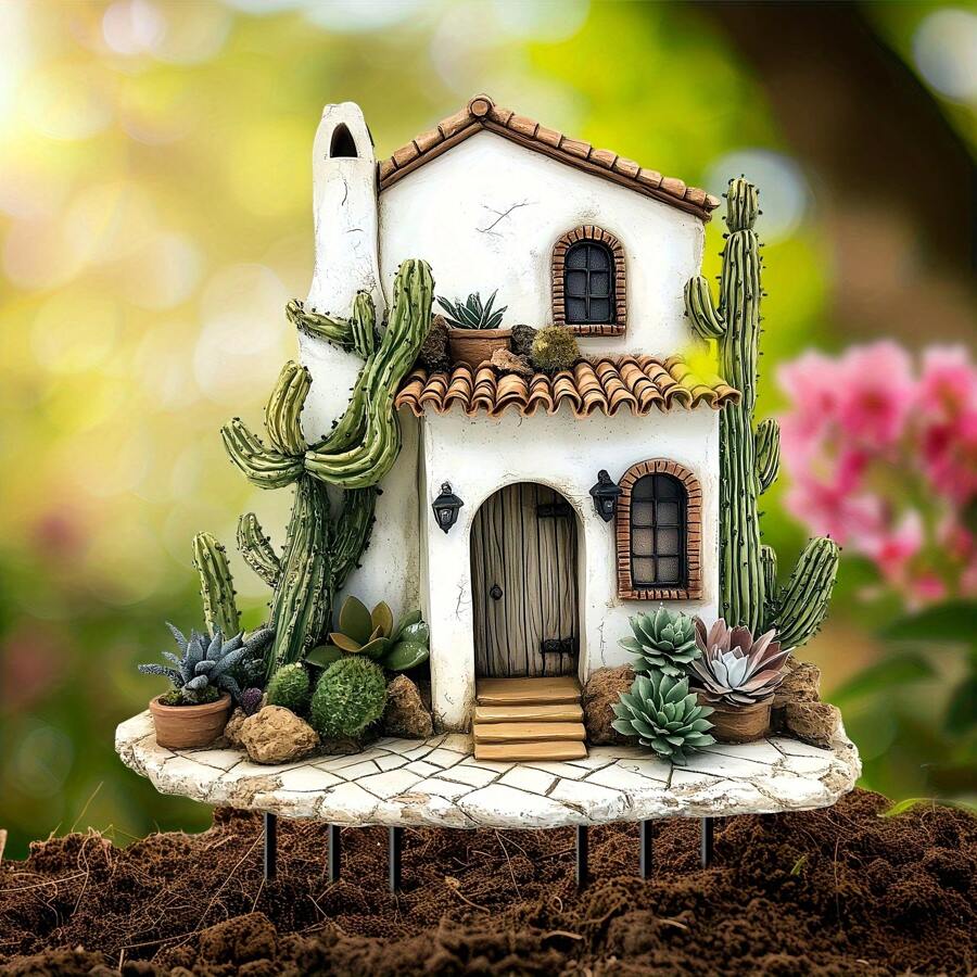 Speelse tuinkunst Speelse cactushuistuinpaal - Acryl zonnevanger voor plantenbakken en gazons, decoratieve kunststijl, geen stroom nodig, perfect cadeau voor huis- en tuindecoratie, tuindecoraties