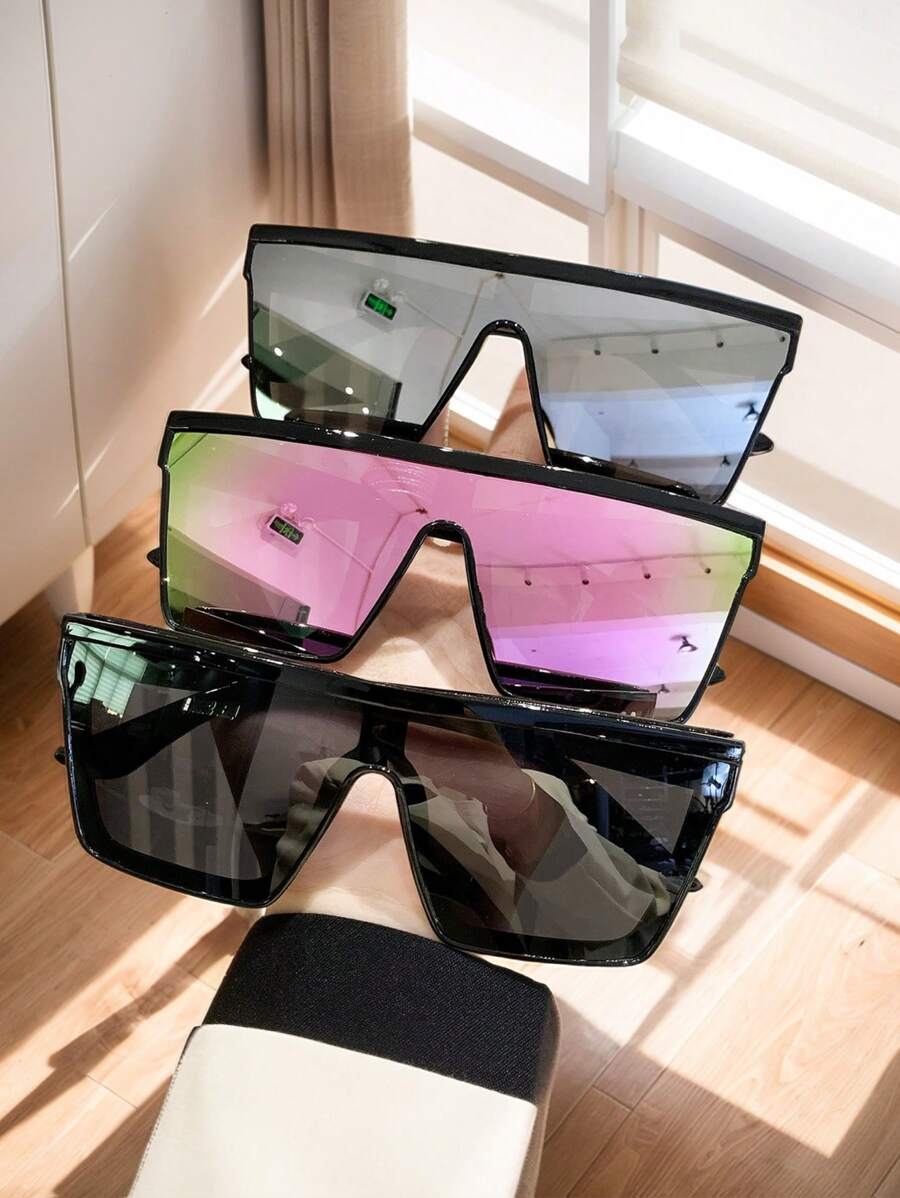 3 piezas Gafas de moda con marco cuadrado, aptas para ciclismo, conducción y estilo punk